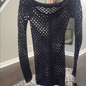 Navy Blue Crochet Long Sleeve Top